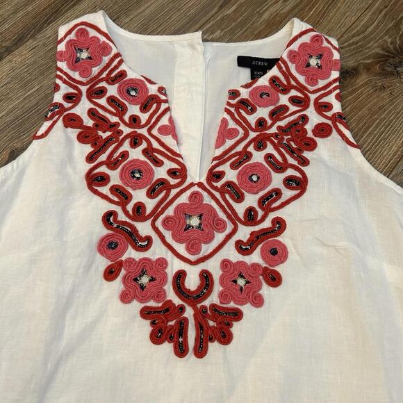 J.Crew Navy White Linen Sequin Floral Embroidered Shift Dress, Size XXS $118 - Picture 2 of 9